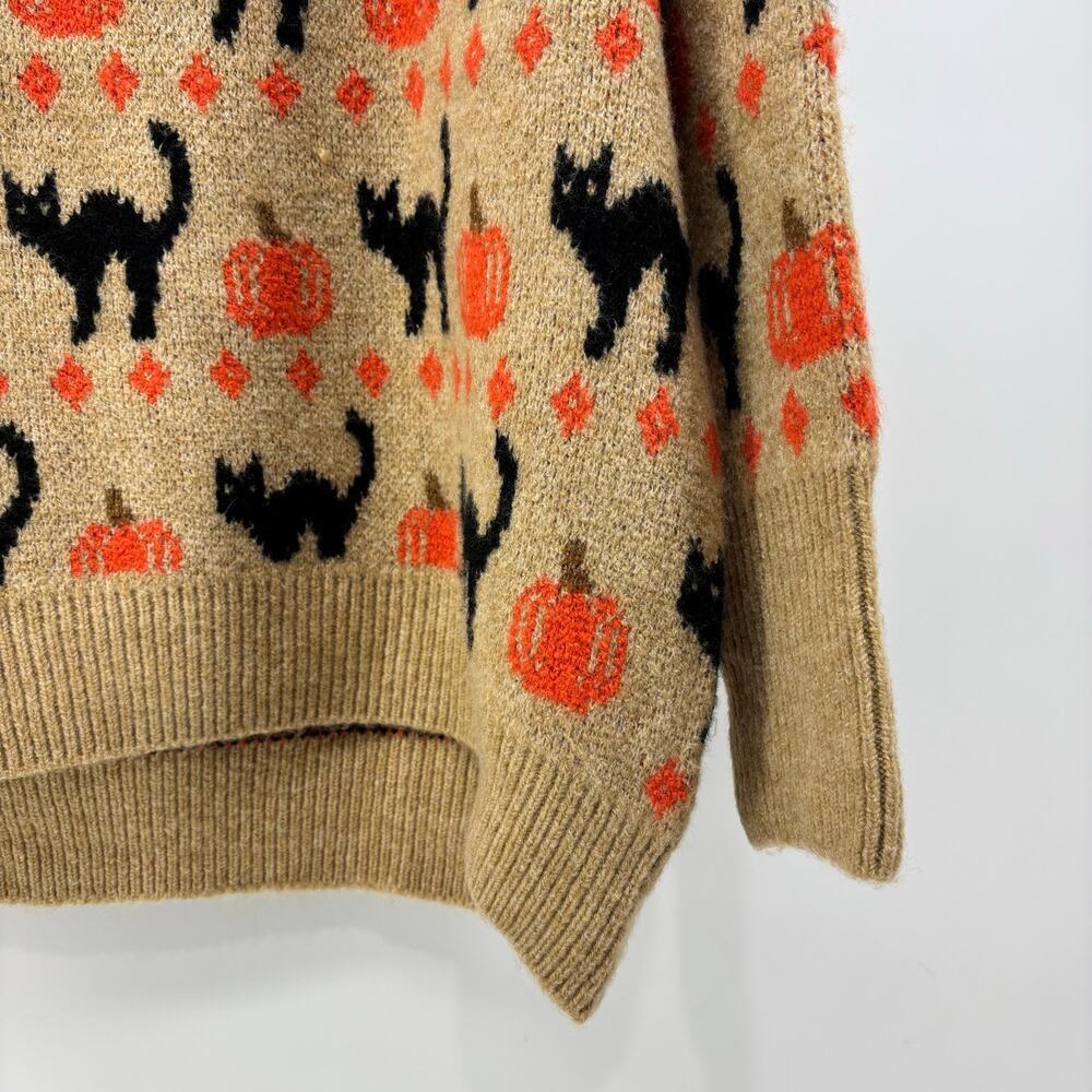 Vince Camuto Size Large Womens Sweater Black Cat Pumpkin Halloween Crewneck Fall - Picture 12 of 16